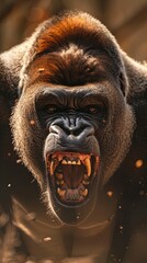 Vertical portrait of angry silverback gorilla