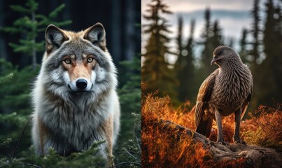 Contrasting Images: Bird and Wolf