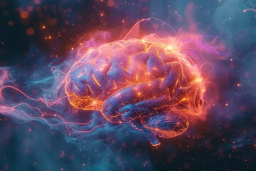 a human brain with bright colors and connections. Generative AI
