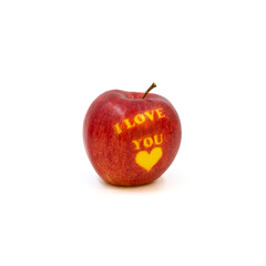 Red apple with text "I love you"