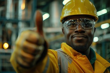 A male industrial factory supervisor Thumbs up smiling looking at camera with happy expression in refinery petrochemical industry