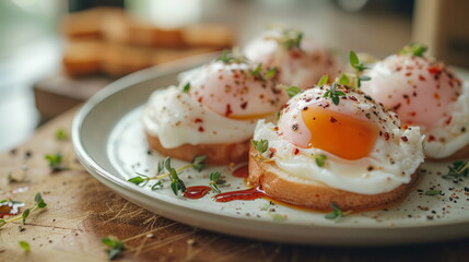 Gourmet Brunch Delight: Poached Eggs with Silky Red Wine Sauce