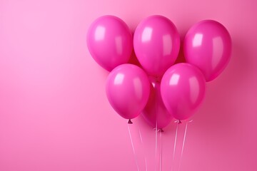 pink colored balloons on a pink background, affection, warmth and happiness