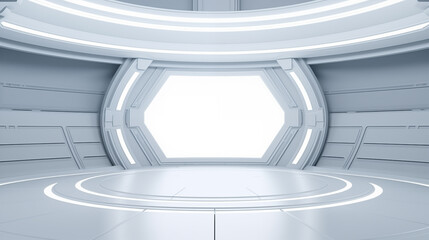 Obraz premium 3D Futuristic neon white clean stage podium empty stage