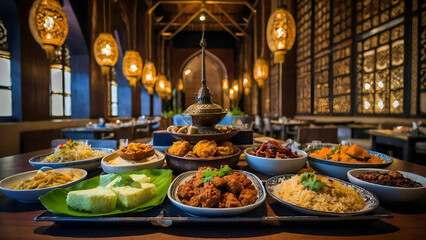 a menu for Indonesian Ramadan specialties, featuring traditional iftar dishes, main courses, and customary desserts typically enjoyed during this holy month. Happy ramadan day.