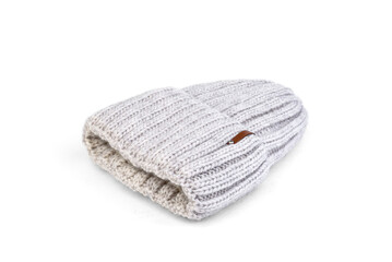 Wool knitted winter hat isolated on white background.