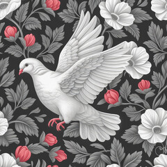 Tile with doves, pigeon as background and to fill areas, ai generated
