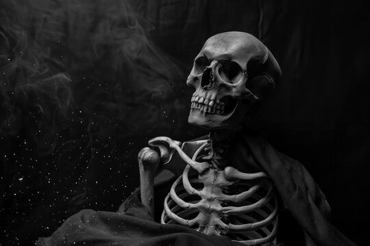 death human skeleton on dark background