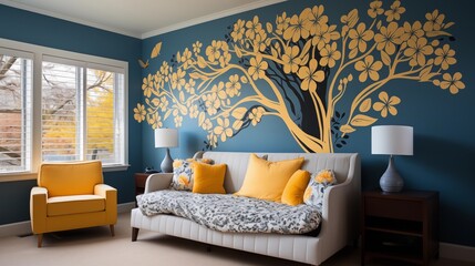 Yellow and Blue Wall Decals in Nursery