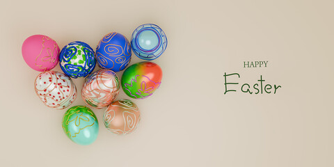 Happy Easter holiday banner. Greeting banner. 3d render. Space for text.