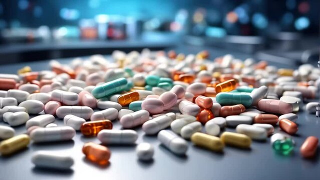 production line, various medicinal tablets and capsules

