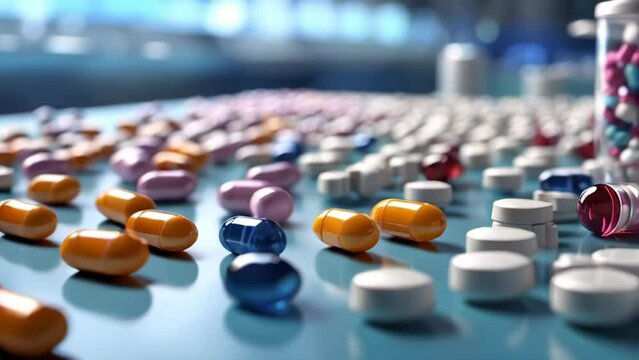 production line, various medicinal tablets and capsules

