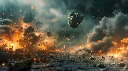 Asteroid impact, giant meteorite collision with Earth, catastrophic destruction visualization - obrazy, fototapety, plakaty
