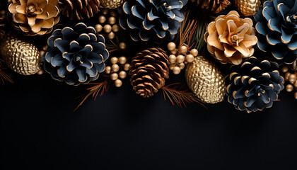 Winter celebration nature gift, a pine cone ornament on evergreen generated by AI - obrazy, fototapety, plakaty