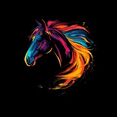 Vibrant Neon-Colored Horse Illustration on Black Background