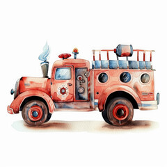 Cute simple screen print style fire engine emergency service vintage vehicle. Child poster Wall art