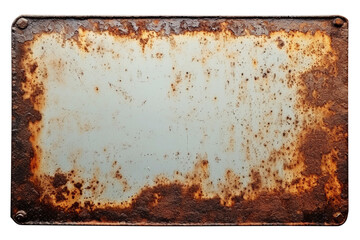 Old rusty metal sign with blank space isolated on transparent or white background, png