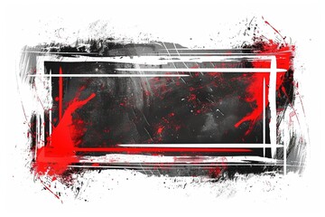 Radiant Urban Texture: Neon Red and Grey Grunge and Scratch Effect Horizontal with White Border on White Background
