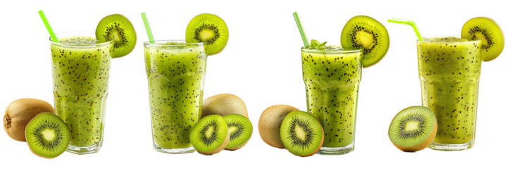 Kiwi smoothie in glass isolated on transparent background