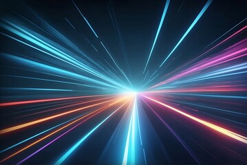 Fototapeta na wymiar Abstract light fast motion blur background, futuristic technology glowing speed lines scene illustration. Neon Lights