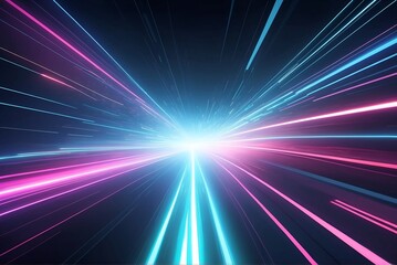 Abstract light fast motion blur background, futuristic technology glowing speed lines scene illustration. Neon Lights