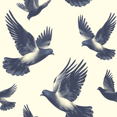 Obraz premium Tile with doves, pigeon as background and to fill areas, ai generated