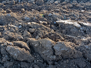 Closeup of freshly tilled soil, dry