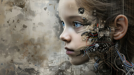 Cybernetic Child: A Fusion of Human Innocence and Advanced Robotics - obrazy, fototapety, plakaty