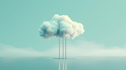 Surreal Cloud Formation on Pillars Over Calm Ocean at Dawn - obrazy, fototapety, plakaty
