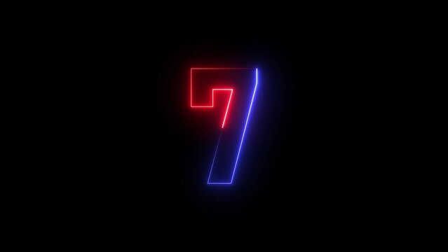Abstract glowing neon countdown 7 number animation 4k video . 