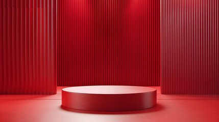 Minimalist red abstract geometric product display, cylinder podium