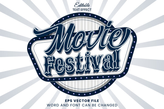 Movie festival 3d retro vintage 3d editable vector text effect