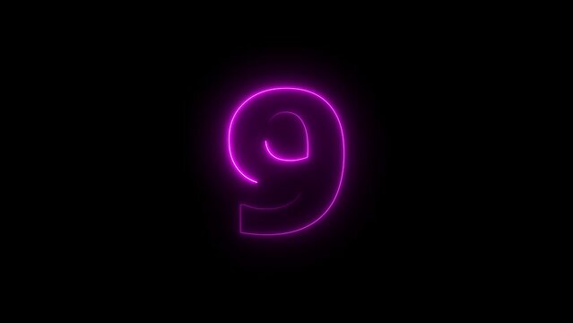 abstract glowing neon countdown 9 number animation 4k . 
