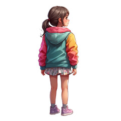 Anime character wearing hoodie back view for tee shirt design