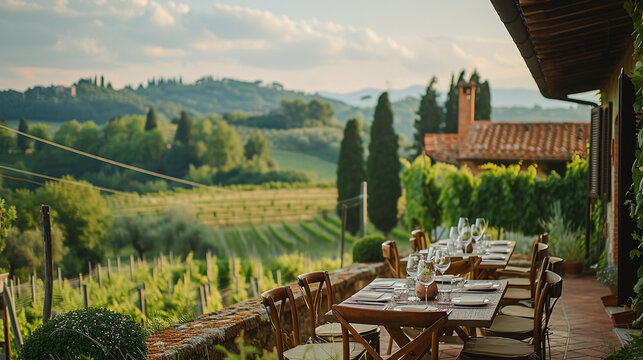Tuscany landscape with vineyard. Vineyard Tour Tuscany, Travel & leisure magazine photo.