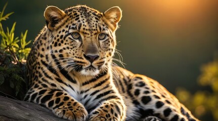 close up portrait of a leopard in the wild at sunset