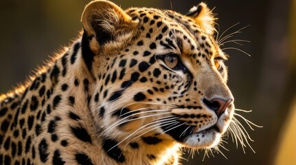 close up portrait of a leopard in the wild at sunset