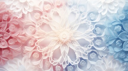 White paper flowers background in pink and blue pastel colors