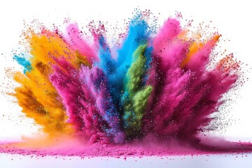 Multicolor powder explosion on white background