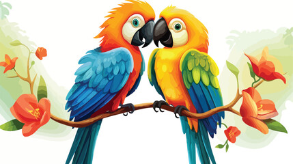 Cartoon illustration a pair of parrots kissing --