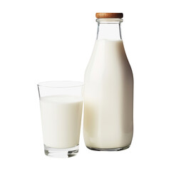 Bottle of milk and glass isolated on transparent background Remove png, Clipping Path, pen tool