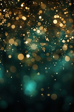 emerald green and gold glow particle abstract glitter texture bokeh defocused vertical background