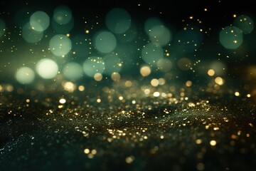 green and golden glow particle abstract glitter texture bokeh defocused background