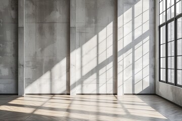Sunlight shining through a window onto a concrete wall and wooden floor