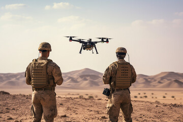 Generative AI illustration of military launches a combat drone in field for a special operation