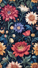 A Beautiful flowers Seamless Pattern on dark background.	
