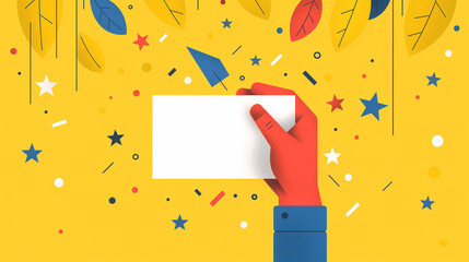 Hand Presenting Blank Card for Your Message - Vibrant Celebration Background Illustration
