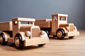 Obraz premium Truck toy on wooden table. Toy car on wood background