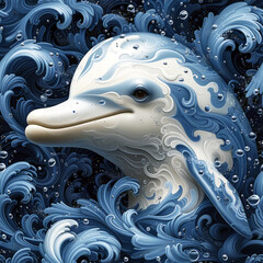 Tile with dolphin as background and to fill areas in soft colors, ai,