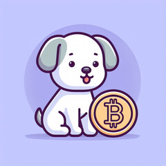 A cartoon dog, representing the Cute Baby Dog crypto coin, sits in a circle. The inclusion of a bitcoin symbol emphasizes its connection to the world of digital currency.